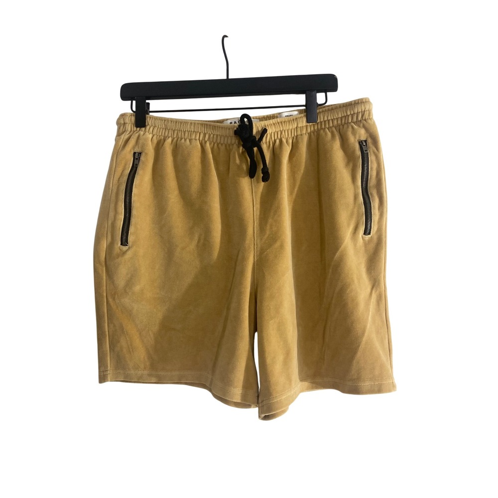 PacSun Volley Shorts Mens M Tan Excellent Velour Zipper Pockets Drawstring